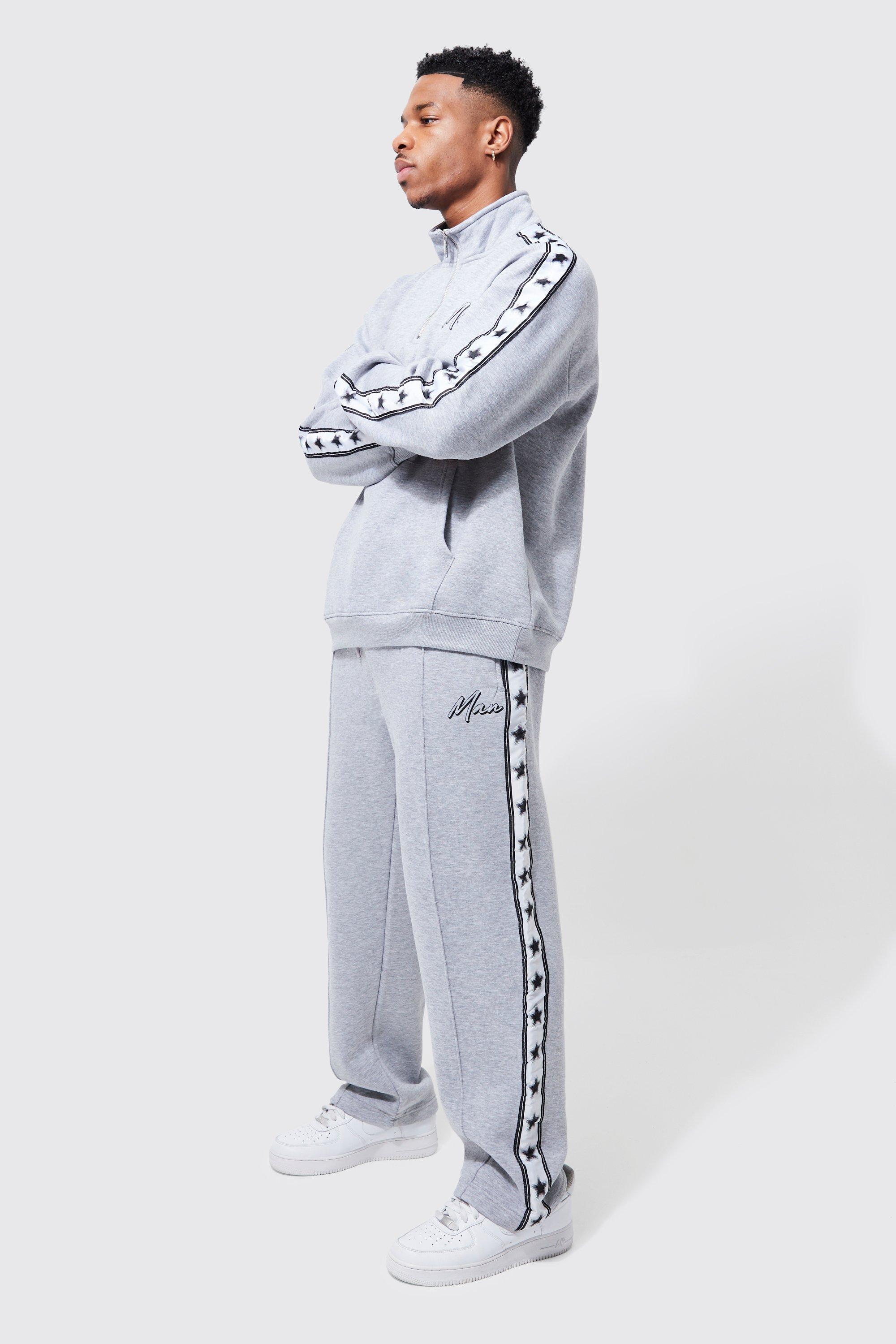Man Side Tape Funnel Neck Tracksuit boohooMAN USA